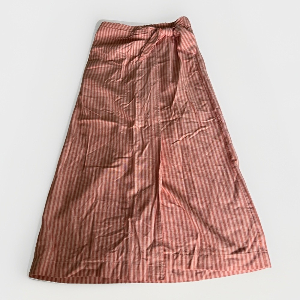 Universal Thread Cotton Rayon Coral/Pink Pin Stripe Wrap Long Skirt - XS